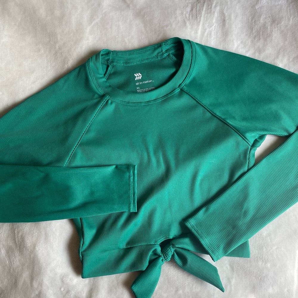 All in Motion Green Cropped Tie Swim Long Sleeve